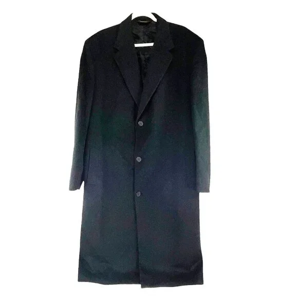 Ike Behar 100% Wool 48L Men's Long Sleeves Overcoat Black Long